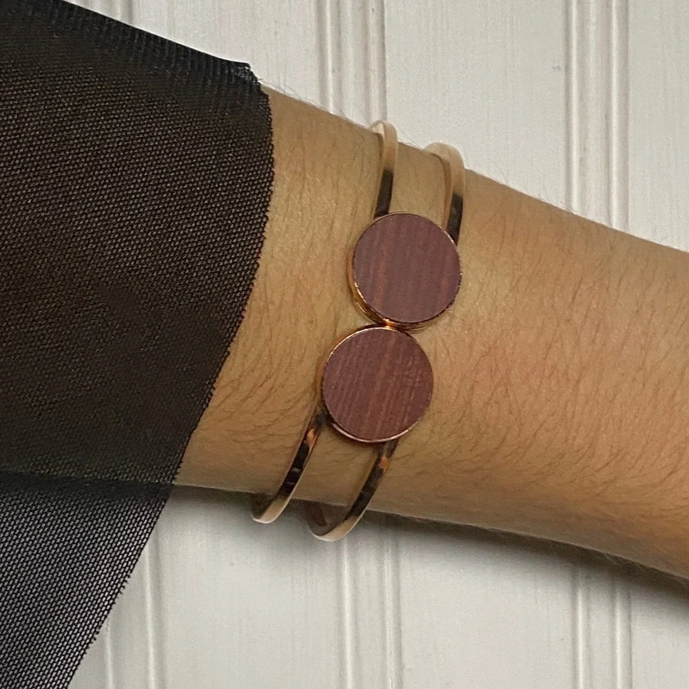 Woodstone Boho Rose Gold Genuine Wood Bracelet Minimalist Cuff Bangle NIB Chic